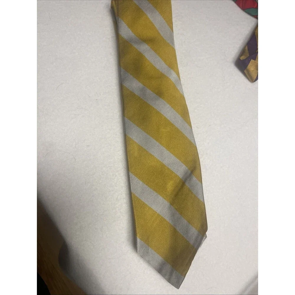Polo By Ralph Lauren Vintage 100% Silk Tie USA Made By Hand Gold Silver
